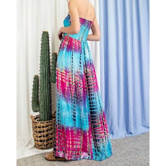 NEW EE:SOME tie dye strapless smocked maxi dress in multi - Picture 2 of 3